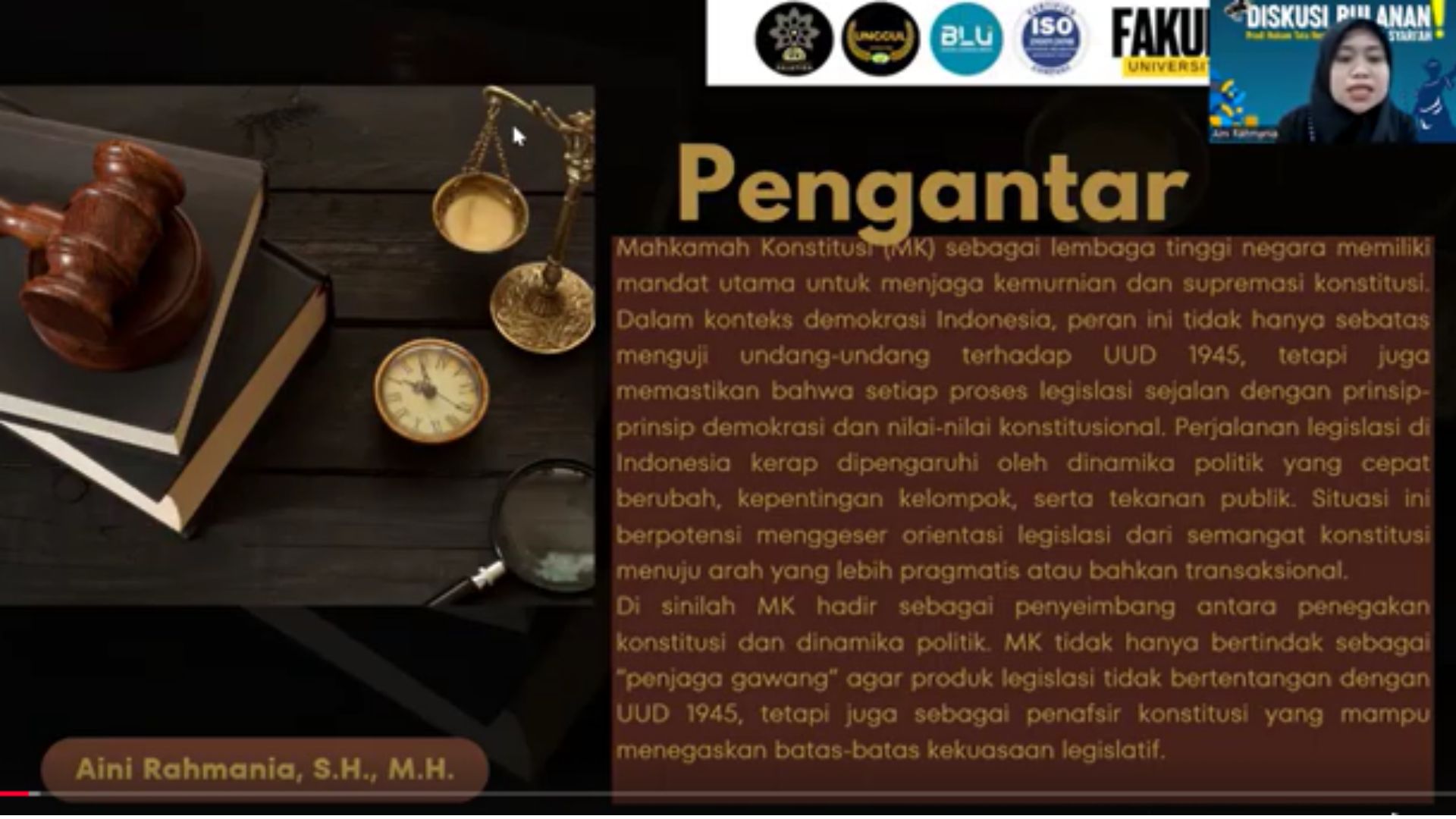 Diskusi Bulanan Prodi HTN: Menakar Peran MK dalam Menjaga Arah Legislasi Demokrasi